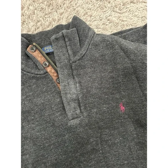 Men's VTG Polo Ralph Lauren Pullover Quarter Zip Button Size XL Charcoal Gray - Picture 1 of 9